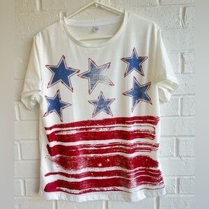 Stars and Stripes Women’s Short sleeve Tee Shirt. Blue stars Red stripes Size XL